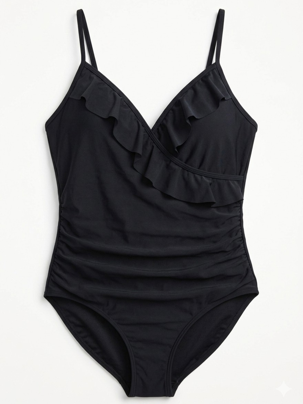 Time and Tru Black One-Piece Swimwear with Subtle Ruching